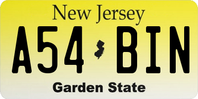 NJ license plate A54BIN