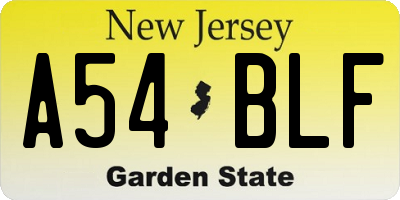 NJ license plate A54BLF