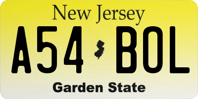 NJ license plate A54BOL