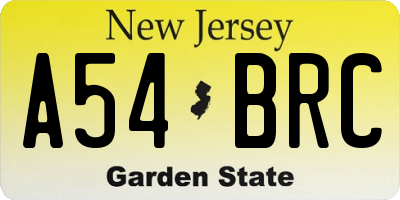 NJ license plate A54BRC
