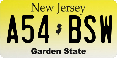 NJ license plate A54BSW