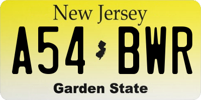 NJ license plate A54BWR