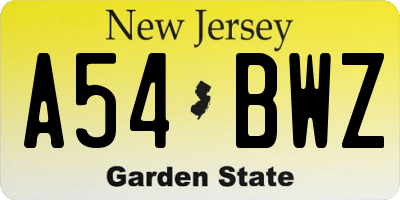 NJ license plate A54BWZ