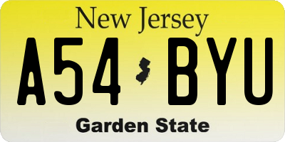 NJ license plate A54BYU