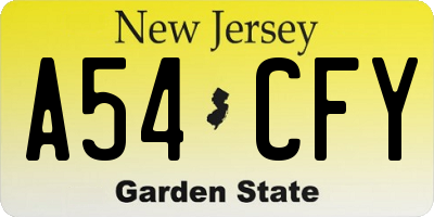 NJ license plate A54CFY