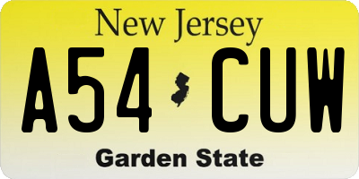 NJ license plate A54CUW