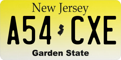 NJ license plate A54CXE