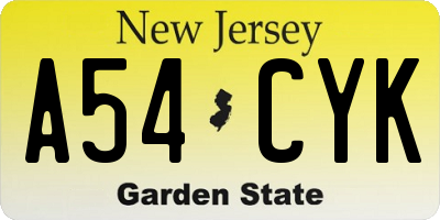 NJ license plate A54CYK