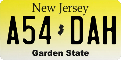 NJ license plate A54DAH