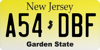 NJ license plate A54DBF