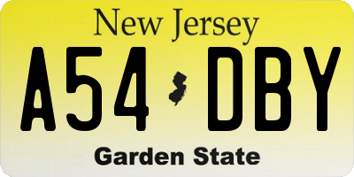 NJ license plate A54DBY