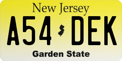 NJ license plate A54DEK