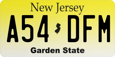 NJ license plate A54DFM