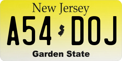NJ license plate A54DOJ
