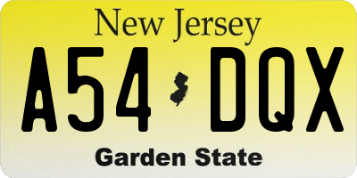 NJ license plate A54DQX