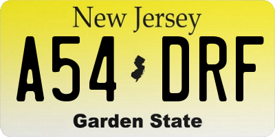 NJ license plate A54DRF