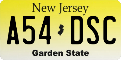 NJ license plate A54DSC