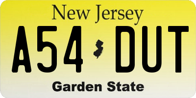 NJ license plate A54DUT