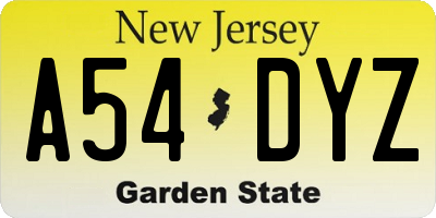 NJ license plate A54DYZ