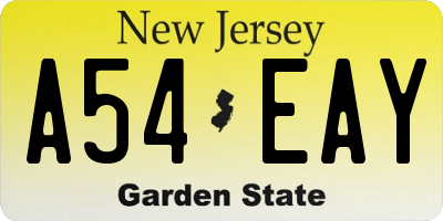 NJ license plate A54EAY