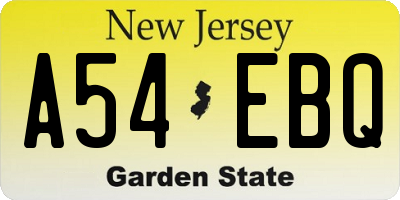NJ license plate A54EBQ