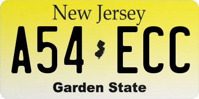 NJ license plate A54ECC