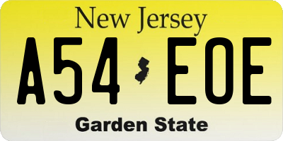 NJ license plate A54EOE