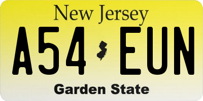 NJ license plate A54EUN