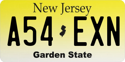 NJ license plate A54EXN
