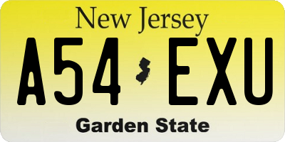 NJ license plate A54EXU