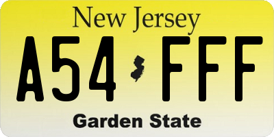 NJ license plate A54FFF