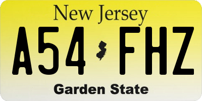 NJ license plate A54FHZ