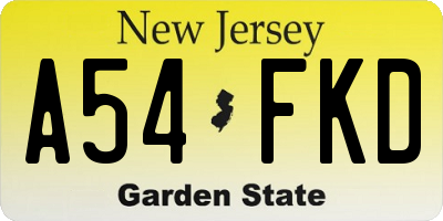 NJ license plate A54FKD