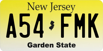 NJ license plate A54FMK