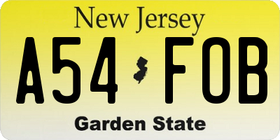 NJ license plate A54FOB