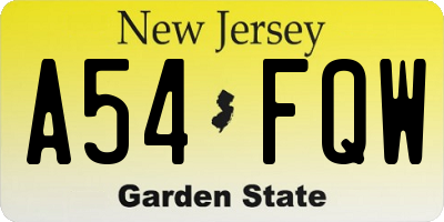 NJ license plate A54FQW