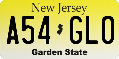 NJ license plate A54GLO