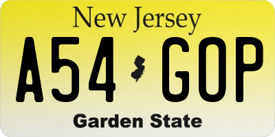 NJ license plate A54GOP