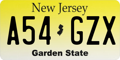 NJ license plate A54GZX