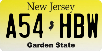 NJ license plate A54HBW