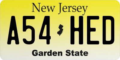 NJ license plate A54HED