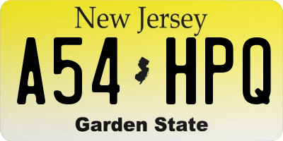 NJ license plate A54HPQ