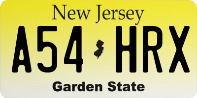 NJ license plate A54HRX