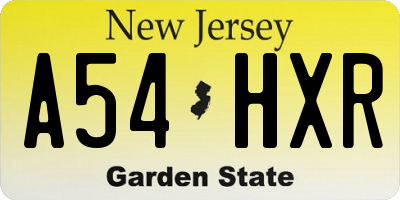 NJ license plate A54HXR