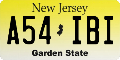NJ license plate A54IBI