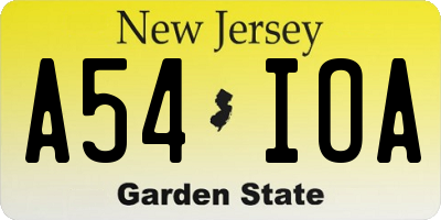 NJ license plate A54IOA