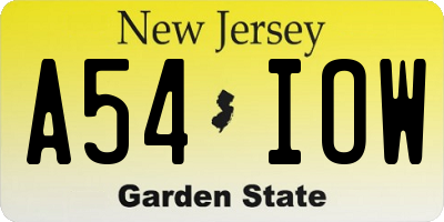 NJ license plate A54IOW