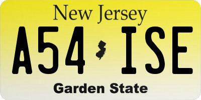 NJ license plate A54ISE