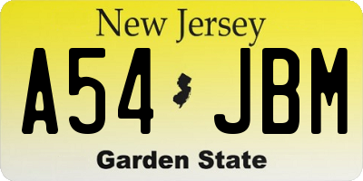 NJ license plate A54JBM