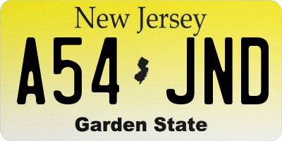 NJ license plate A54JND